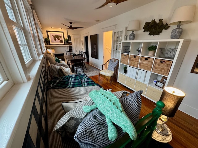 interior space featuring ceiling fan