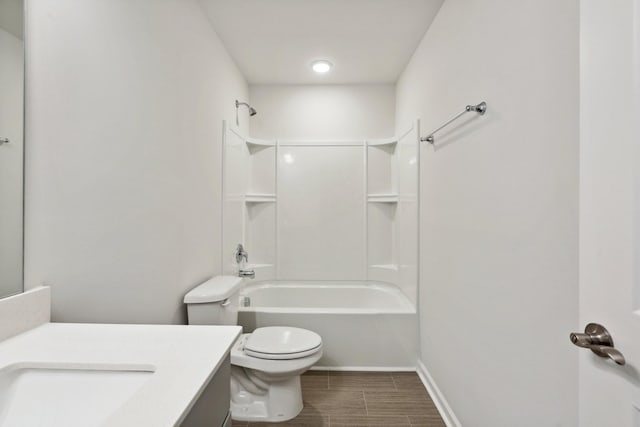 full bathroom with shower / bathing tub combination, vanity, and toilet