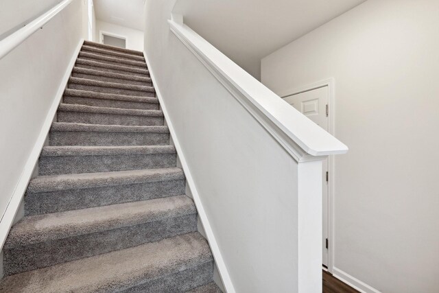 staircase featuring wood-type flooring