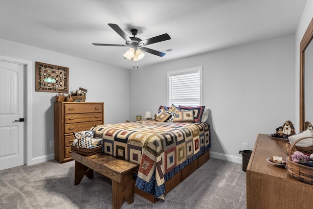 bedroom with carpet flooring and ceiling fan