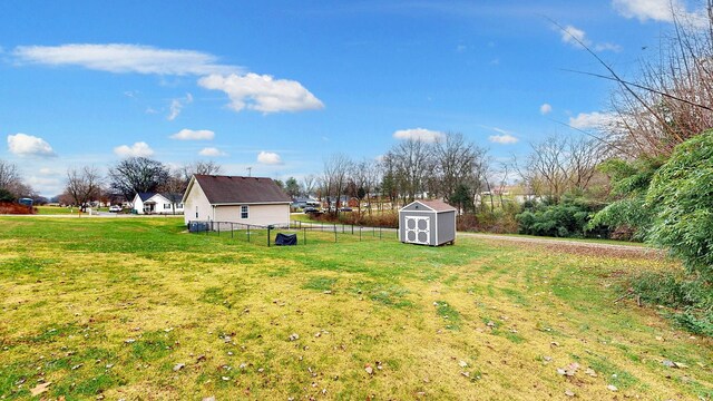 view of yard featuring a shed