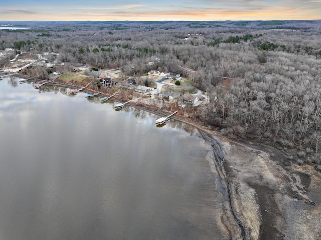 aerial view at dusk with a water view