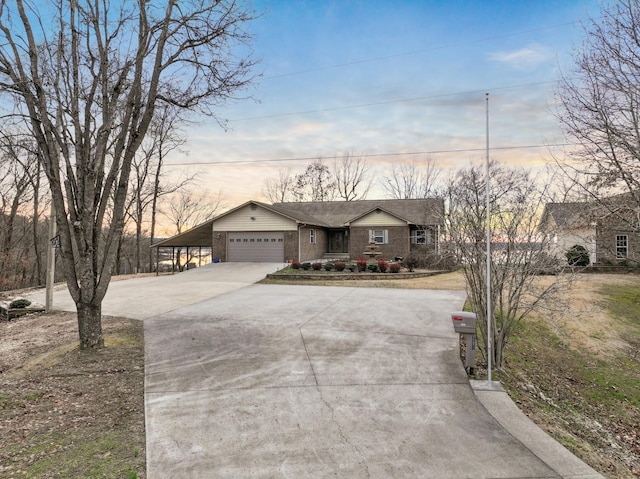 single story home featuring a carport