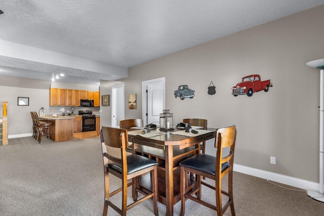 dining space with light colored carpet