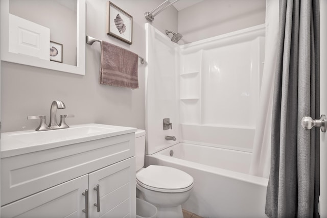 full bathroom featuring vanity, toilet, and shower / tub combo