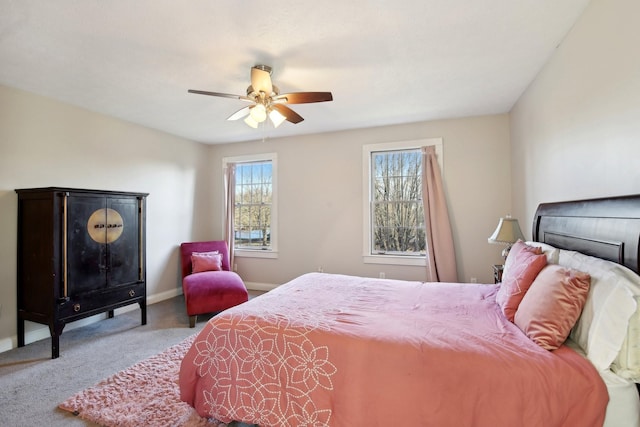 bedroom featuring ceiling fan and carpet flooring