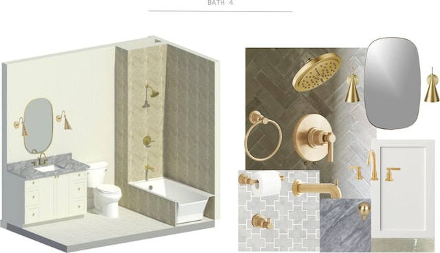 full bathroom with vanity, bathtub / shower combination, tile walls, and toilet