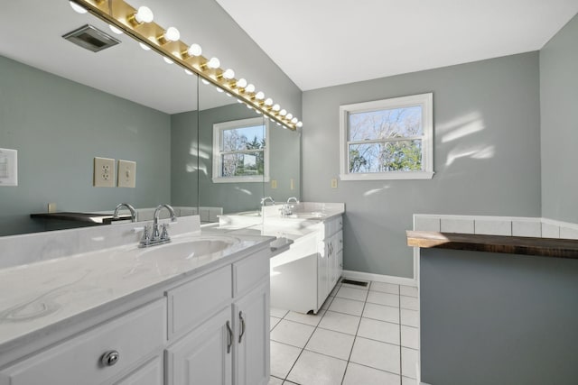 bathroom with vanity and tile patterned floors