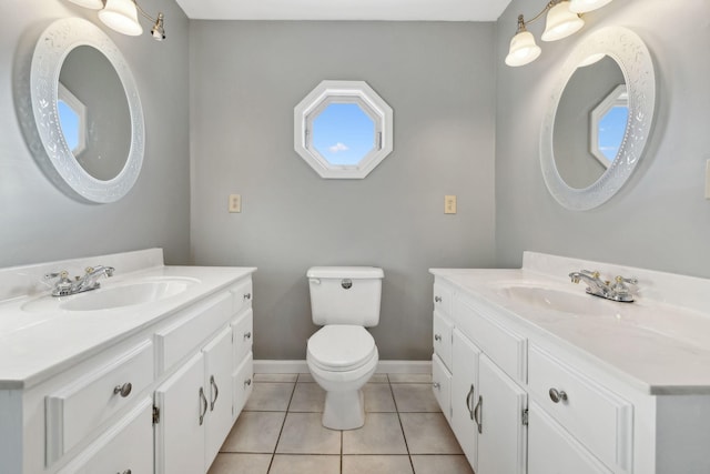 bathroom with tile patterned flooring, vanity, and toilet