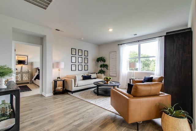 living room featuring light wood-type flooring