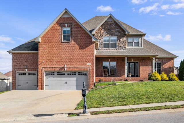 view of front of property with a garage and a front yard