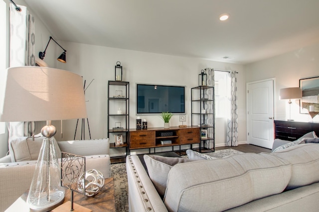 living room with hardwood / wood-style floors