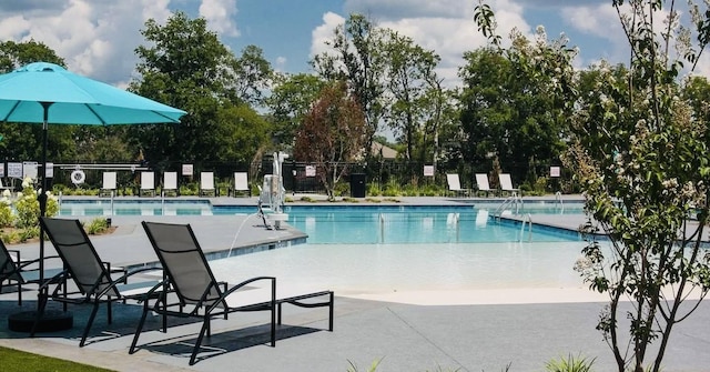 view of pool featuring a patio