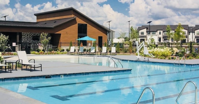 view of swimming pool with a patio