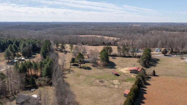 birds eye view of property featuring a rural view and a forest view