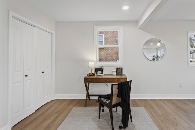 office space featuring light hardwood / wood-style floors