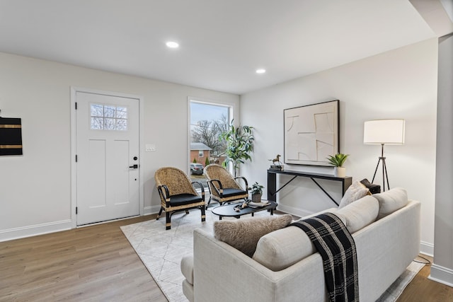 living room with light hardwood / wood-style flooring