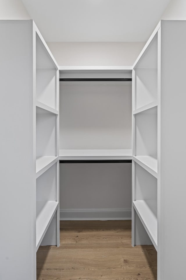 walk in closet with hardwood / wood-style flooring