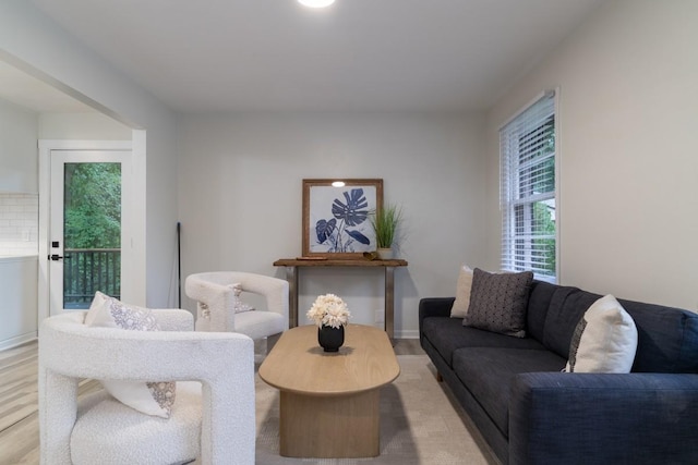 living room with light hardwood / wood-style flooring