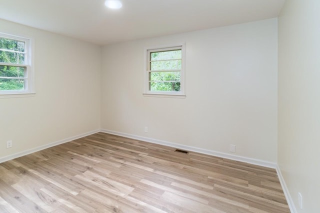 spare room with light hardwood / wood-style flooring and a wealth of natural light