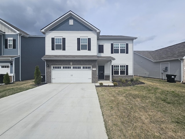 view of front facade with a front yard and a garage