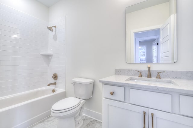 full bathroom featuring shower / bathing tub combination, vanity, and toilet