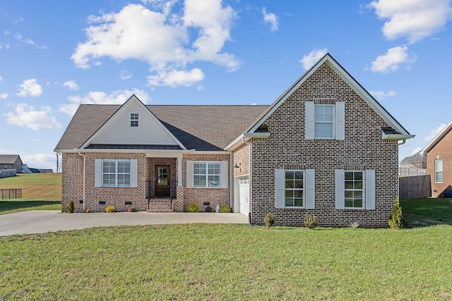 view of front facade featuring a front yard and a garage