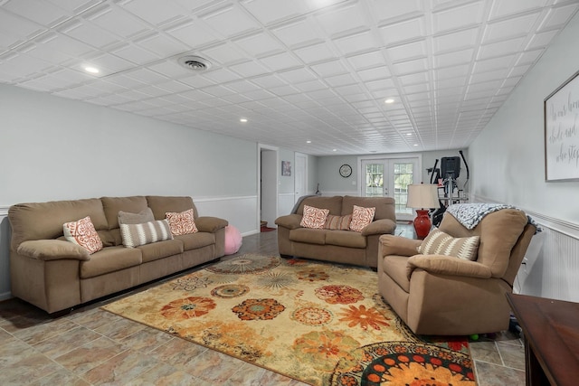 living room featuring french doors