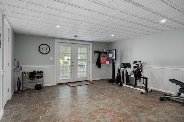 workout area featuring french doors