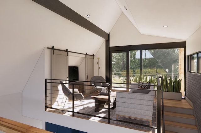 3525 Garner Rd Unit 2, Chattanooga, TN 37406 - dining room featuring a barn door and high vaulted ceiling