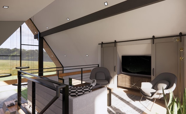 3525 Garner Rd Unit 2, Chattanooga, TN 37406 - living area featuring a barn door and expansive windows
