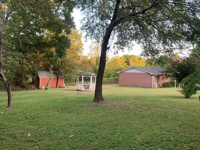 view of yard featuring a shed