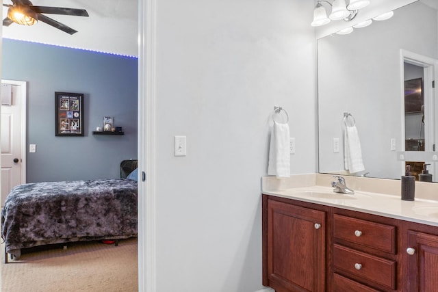 bathroom with vanity and ceiling fan