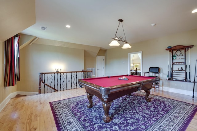 playroom featuring light wood-type flooring and pool table