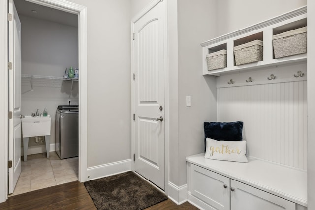 mudroom featuring dark hardwood / wood-style flooring