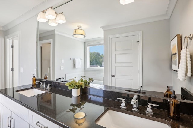 bathroom with vanity and crown molding