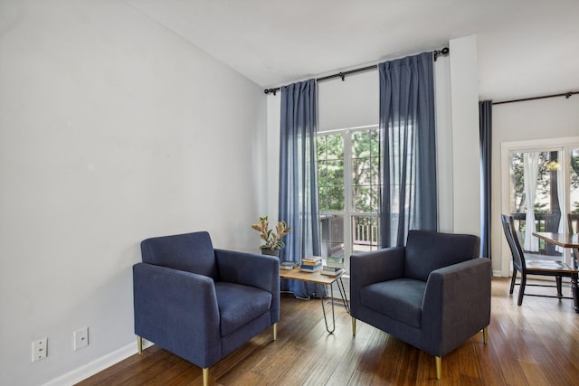 sitting room featuring plenty of natural light and wood-type flooring