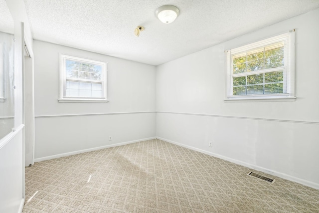 empty room featuring light colored carpet and a textured ceiling