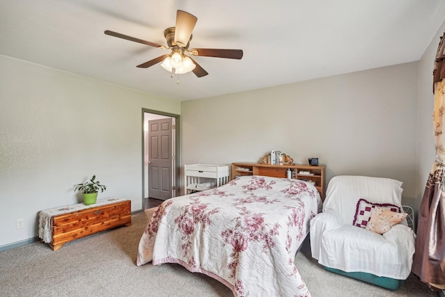 bedroom with carpet flooring and ceiling fan