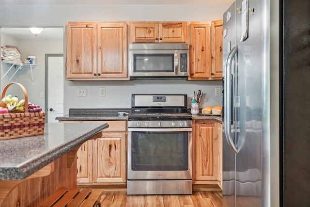 kitchen featuring light hardwood / wood-style floors and appliances with stainless steel finishes