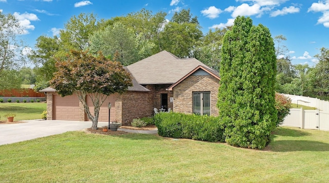 view of front of home with a garage and a front lawn