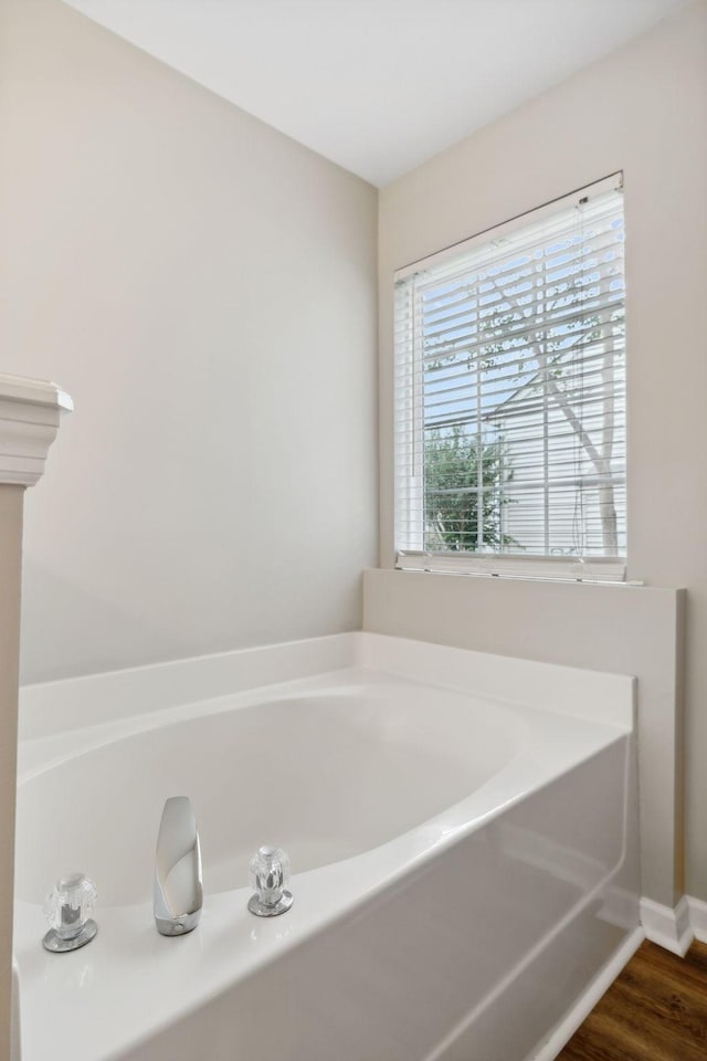 bathroom featuring a washtub and hardwood / wood-style flooring