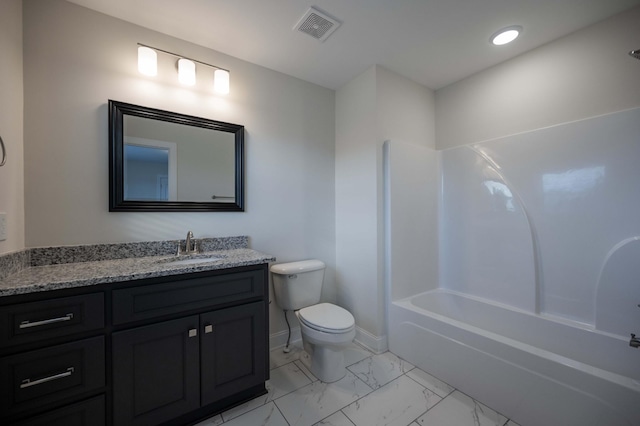 full bathroom featuring vanity, shower / bathtub combination, and toilet