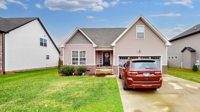 view of front facade with a front yard and a garage