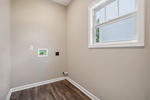 laundry room featuring washer hookup, dark wood-type flooring, and electric dryer hookup