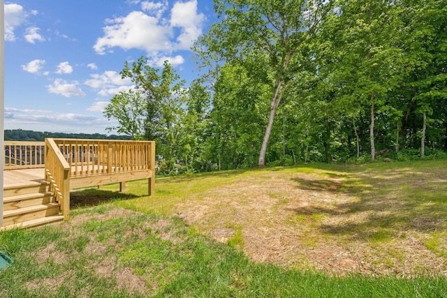 view of yard with a wooden deck