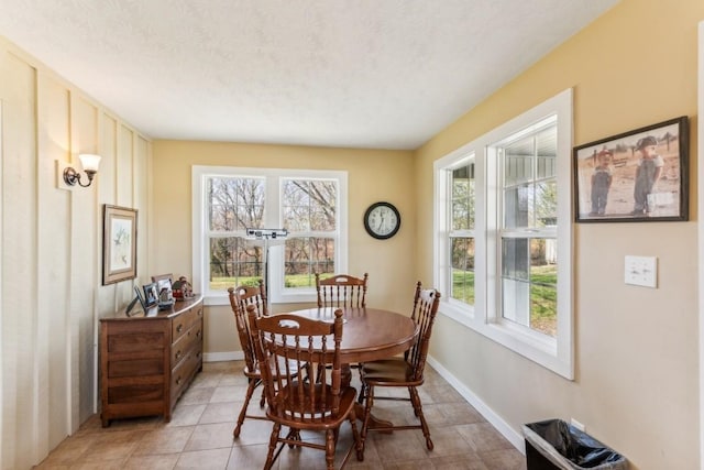 dining room featuring a textured ceiling and a wealth of natural light