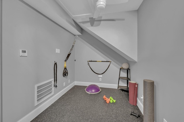 interior space featuring ceiling fan