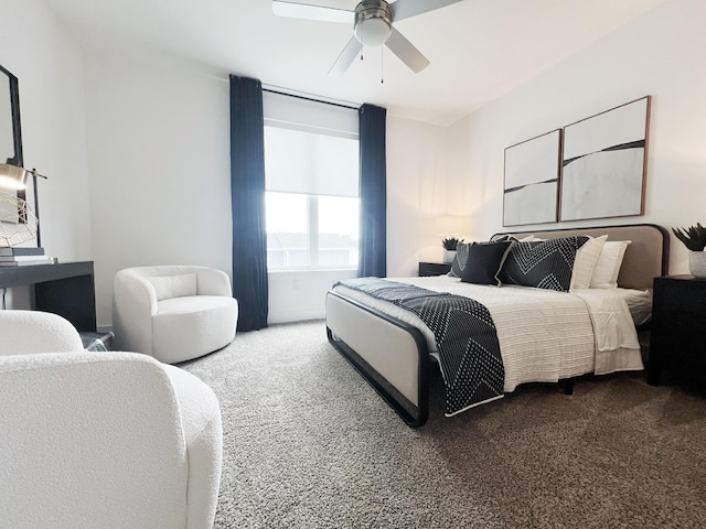 bedroom with carpet flooring and ceiling fan