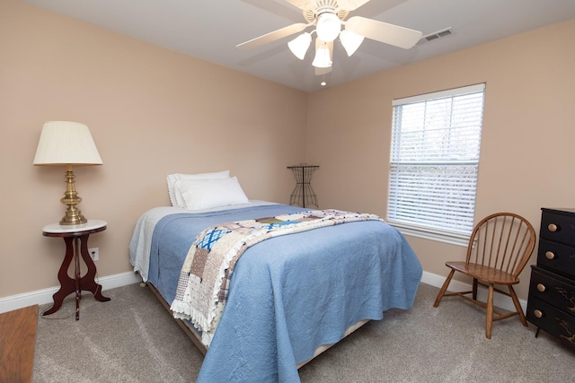 bedroom with carpet and ceiling fan